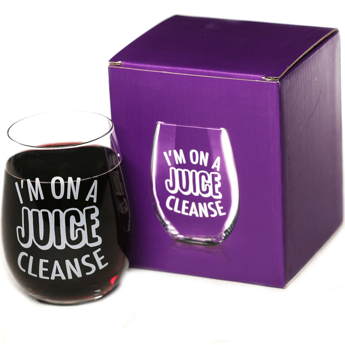 "I'm On A Juice Cleanse" 15 oz Stemless Funny Wine Glass
