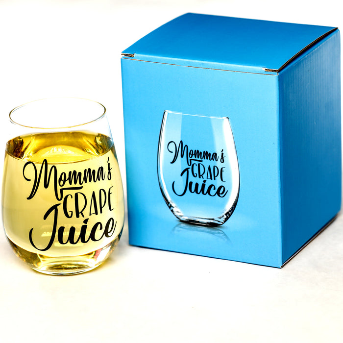 "Momma's Grape Juice" 15 oz Stemless Funny Wine Glass